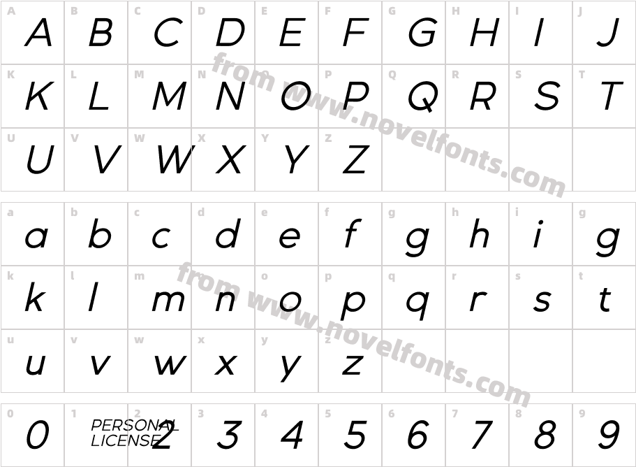 Gexo Sans ItalicCharacter Map