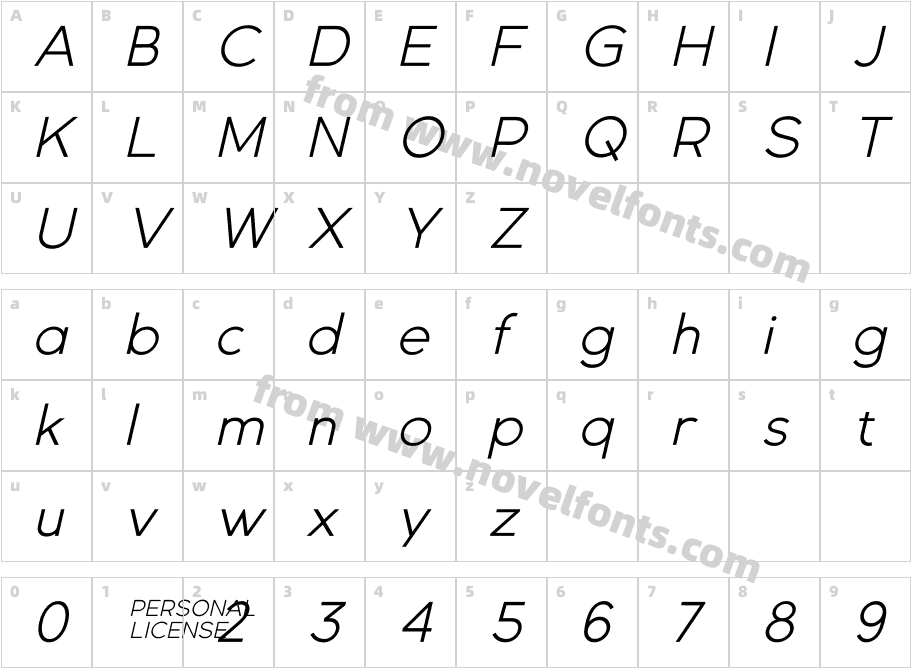 Gexo Sans Light ItalicCharacter Map