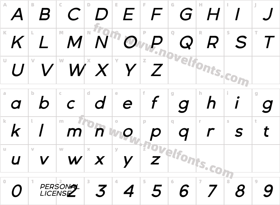 Gexo Sans Medium ItalicCharacter Map
