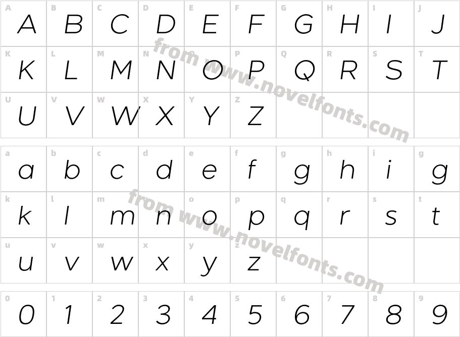 Giga Sans Light ItalicCharacter Map