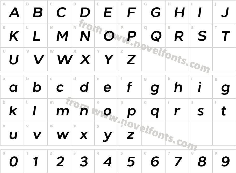 Giga Sans Semibold ItalicCharacter Map