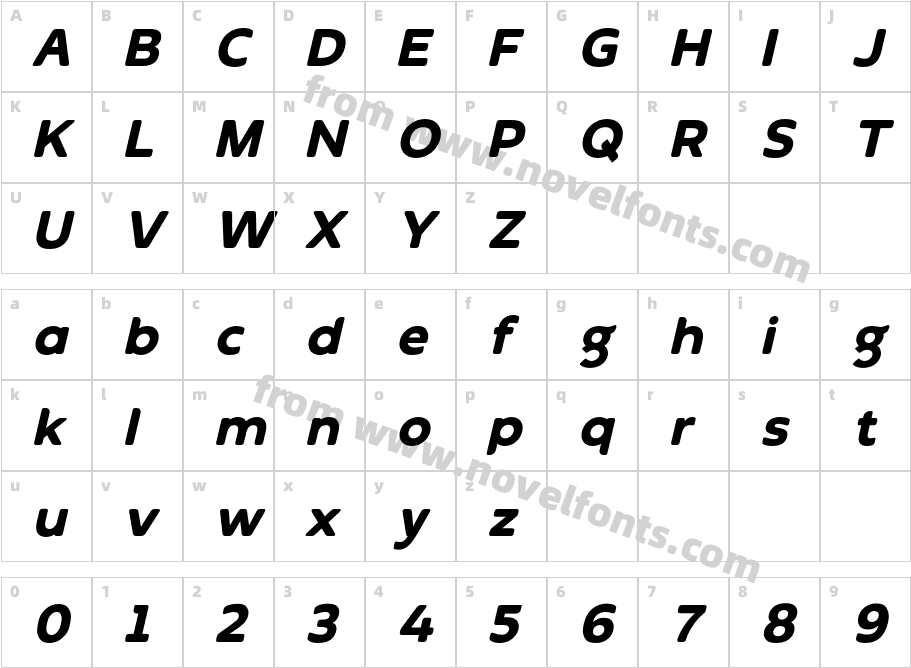 Ginastel ItalicCharacter Map