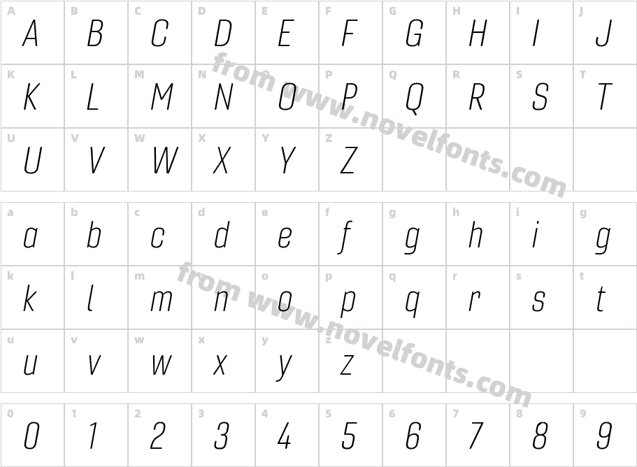 Gineso Soft Cond Thin ItalicCharacter Map