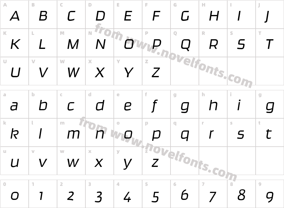 Ginger Pro Light ItalicCharacter Map