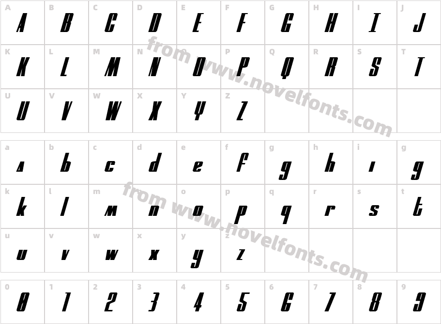 MOON Runner Expanded ItalicCharacter Map