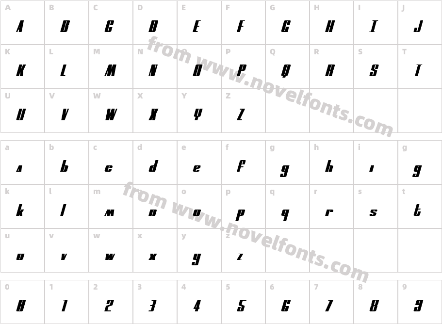 MOON Runner Extra-Squat ItalicCharacter Map