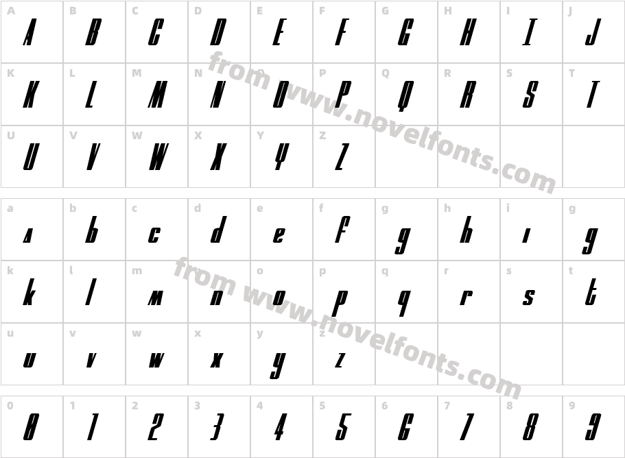 MOON Runner ItalicCharacter Map