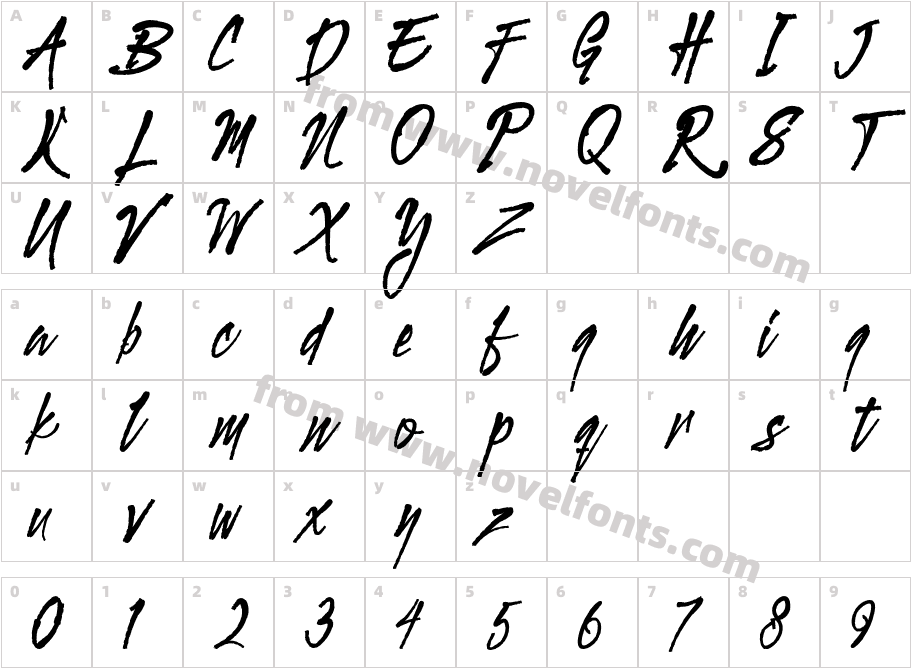 Gloucester Brush ScriptCharacter Map