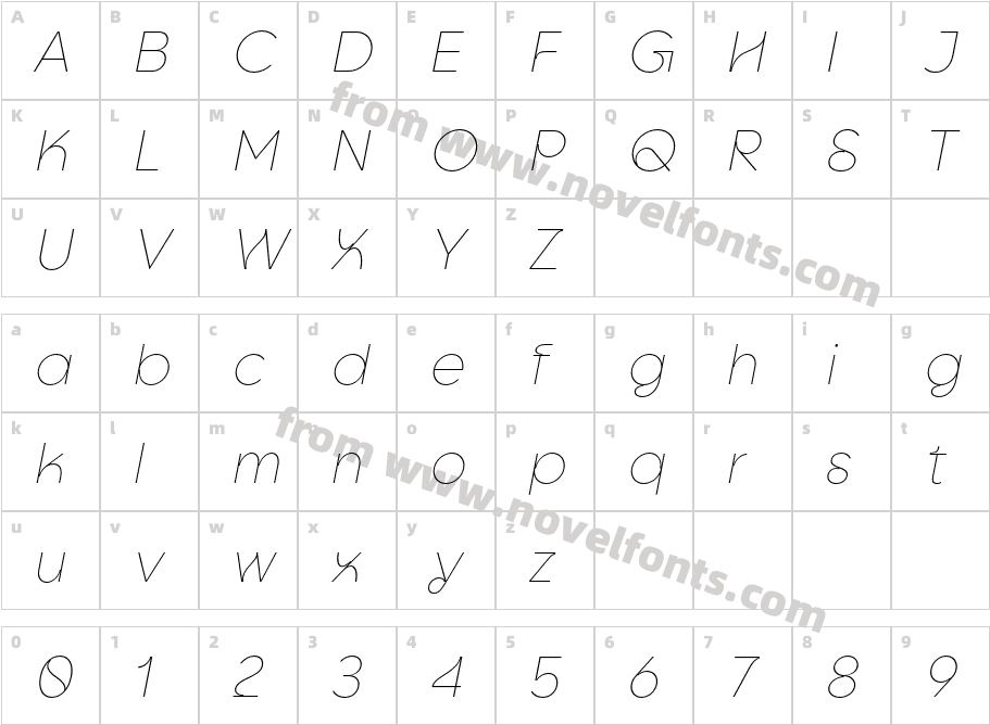 Goia Display Thin ItalicCharacter Map