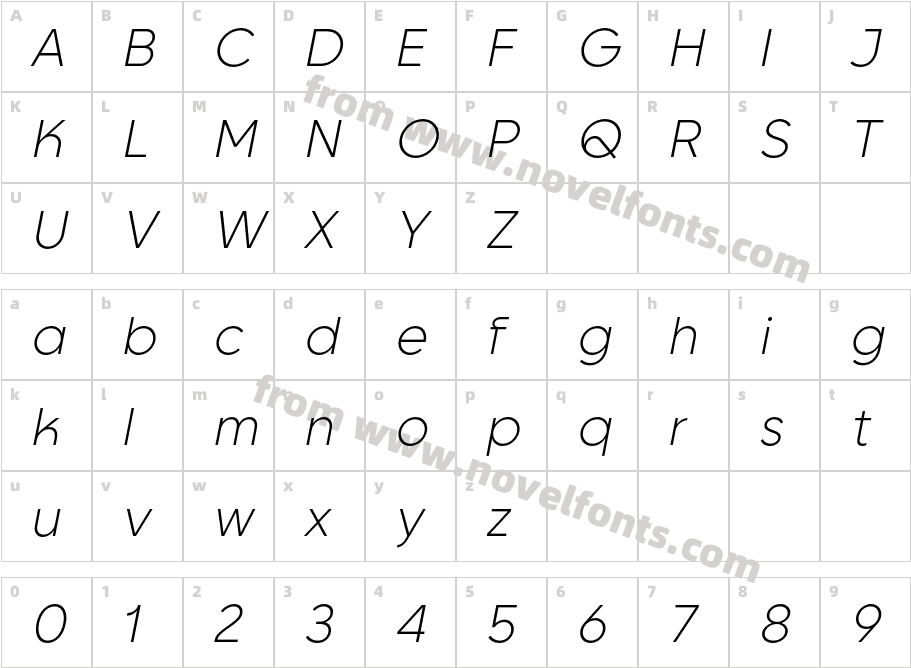 Goia Light ItalicCharacter Map