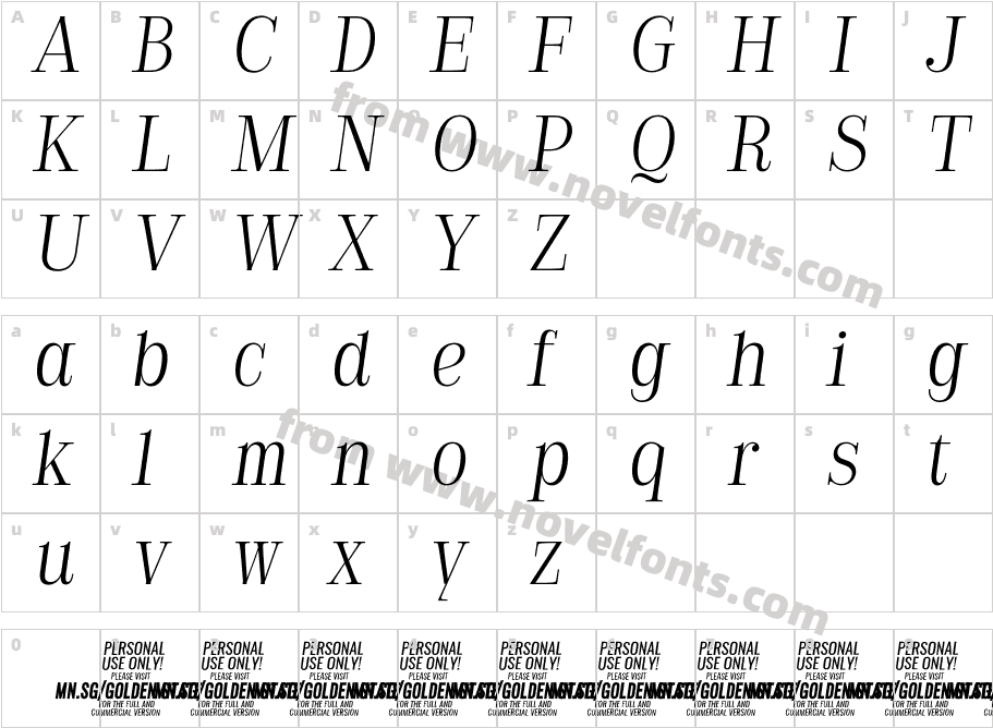 Golden State Serif PERSONAL Thin ItalicCharacter Map