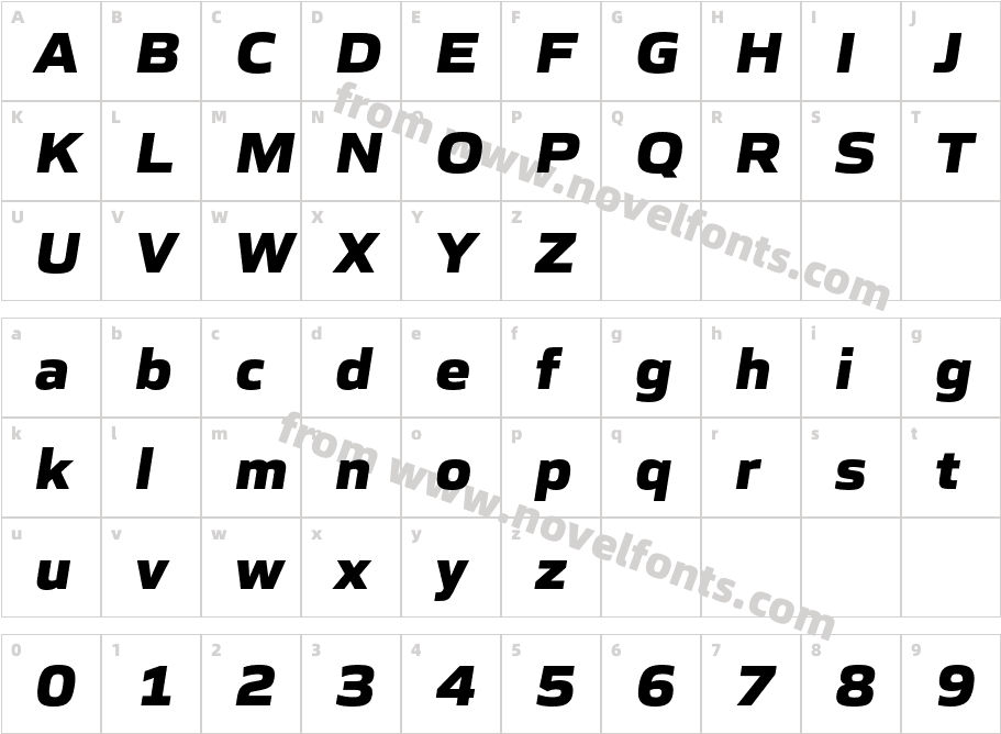 Gomme Sans Extra Bold ItalicCharacter Map