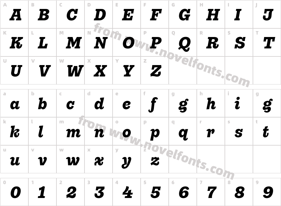 Gonzaga Trial Black ItalicCharacter Map