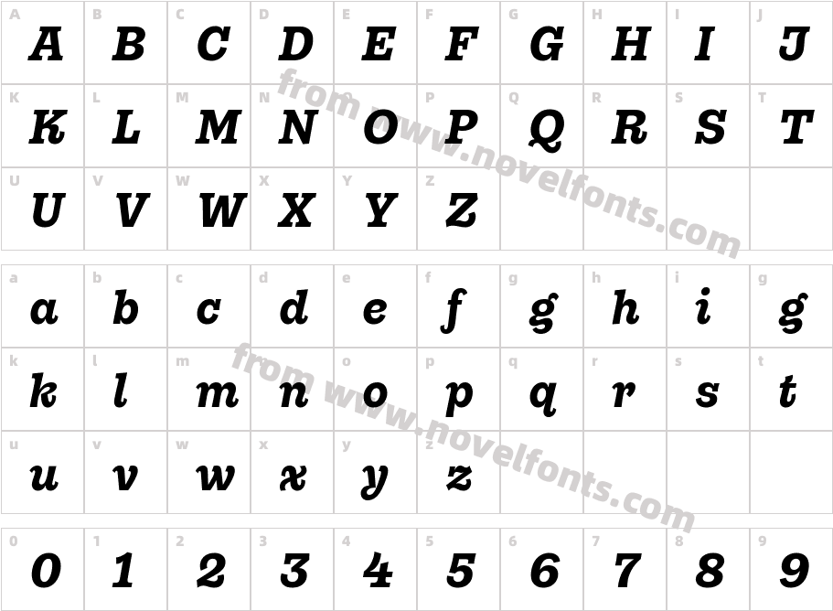 Gonzaga Trial Extra Bold ItalicCharacter Map