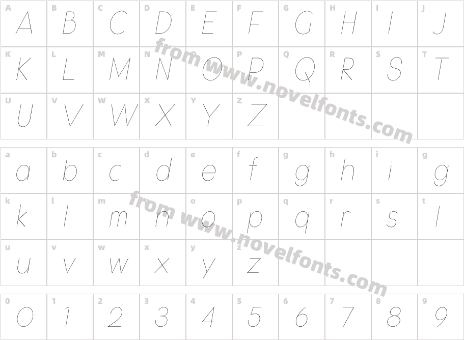 Gonzi Condensed Thin ItalicCharacter Map