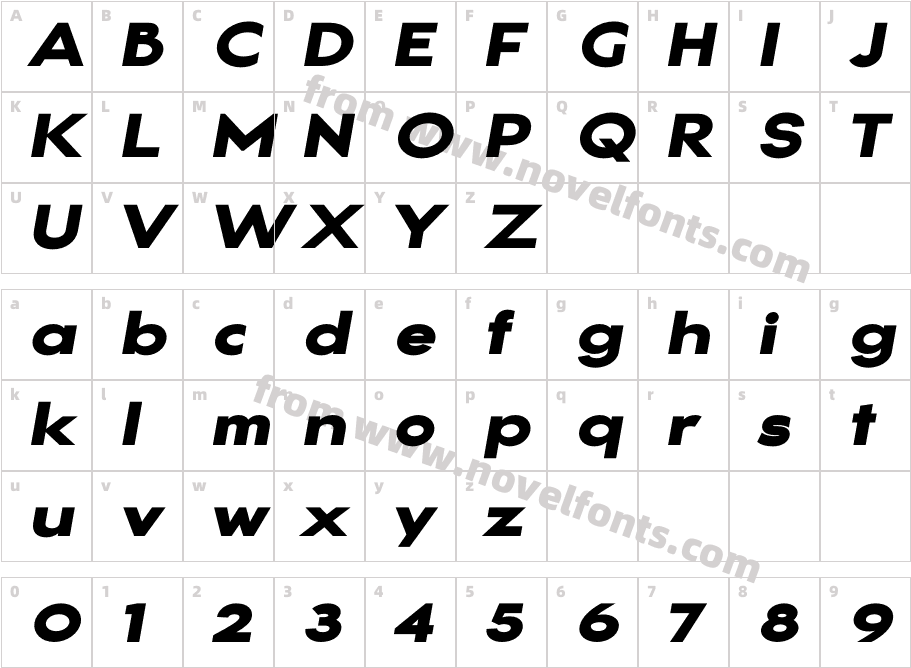 Gonzi Expanded Black ItalicCharacter Map