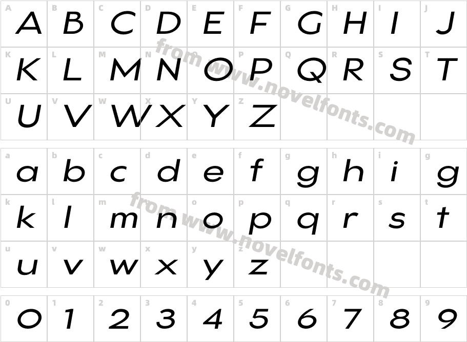 Gonzi Expanded Regular ItalicCharacter Map