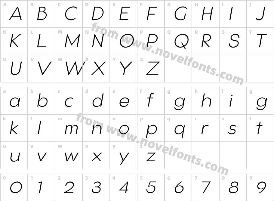 Gonzi Light ItalicCharacter Map