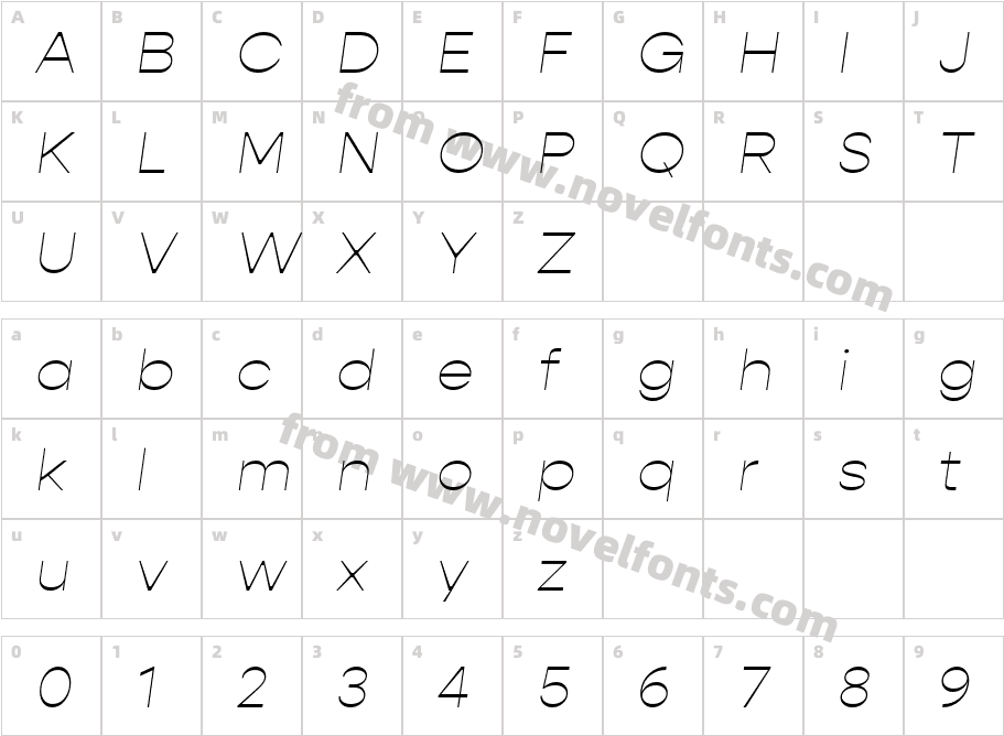 Gopher Display Thin ItalicCharacter Map
