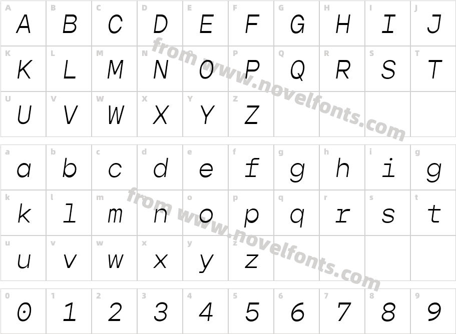 Gopher Mono Light ItalicCharacter Map