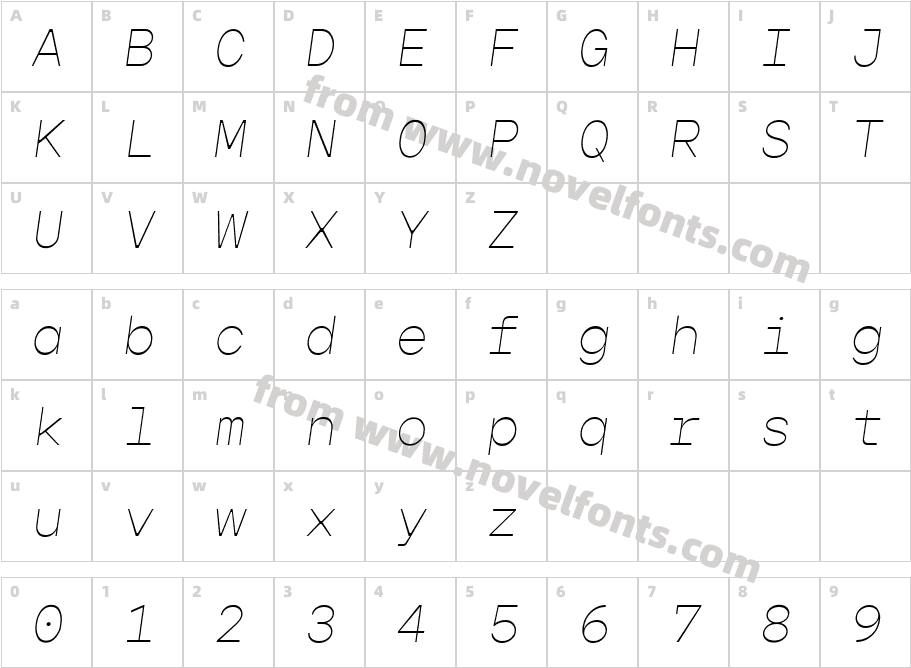 Gopher Mono Thin ItalicCharacter Map
