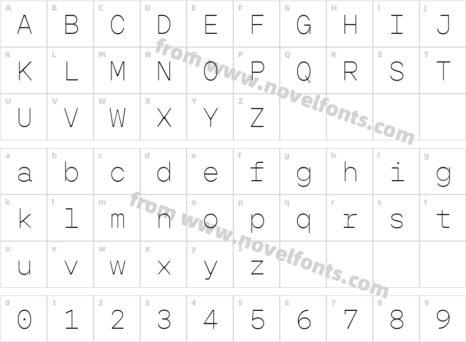 Gopher Mono ThinCharacter Map