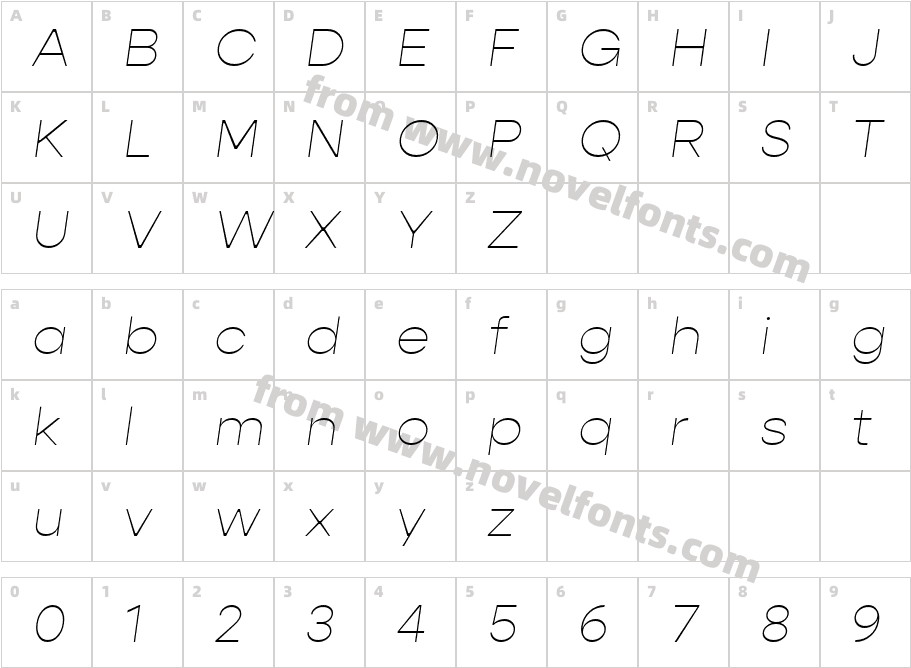 Gopher Text Thin ItalicCharacter Map