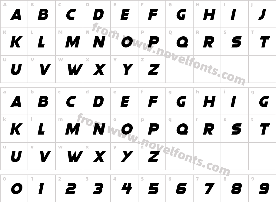 Gorgeous Grafix ItalicCharacter Map