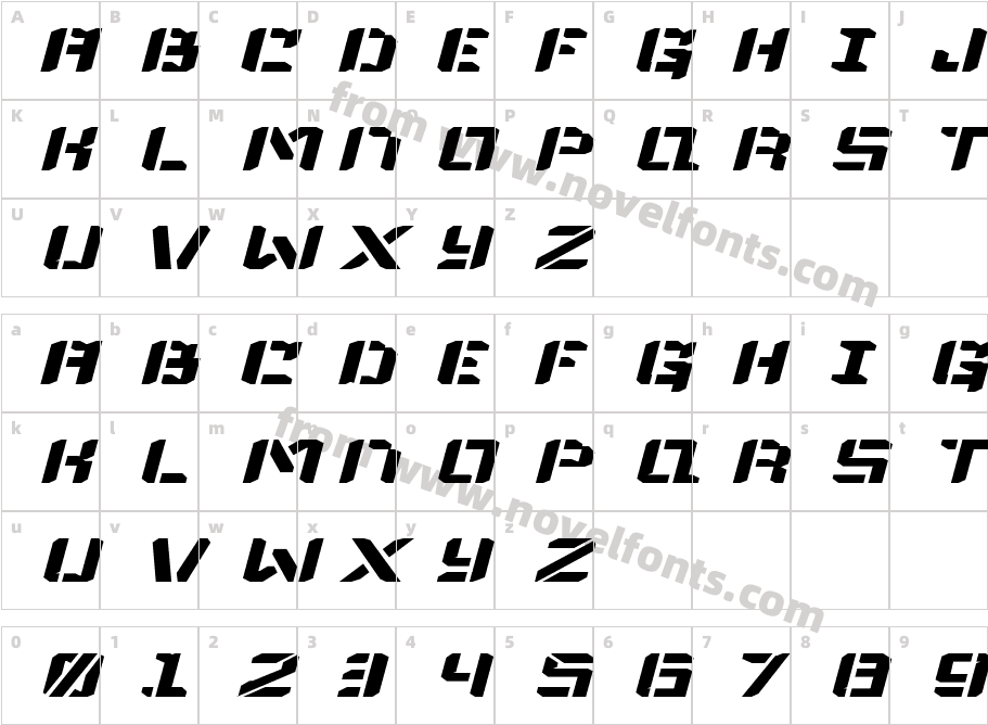 Gozen Expanded Italic MechaCharacter Map