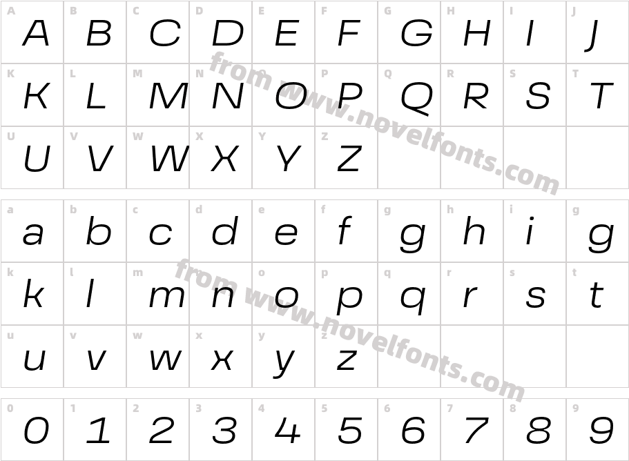 Grandis Extended Light ItalicCharacter Map