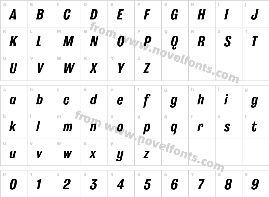 Grange Bold Condensed ItalicCharacter Map