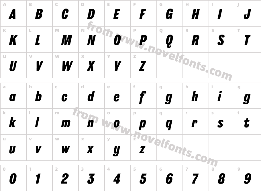 Grange Heavy Condensed ItalicCharacter Map