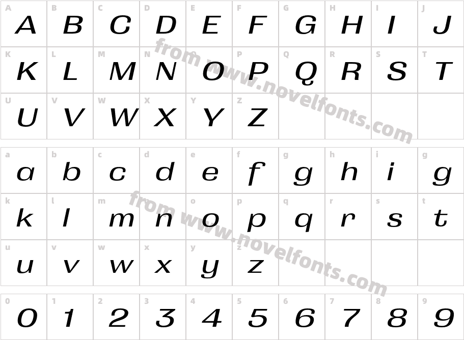 Grange Medium Extended ItalicCharacter Map