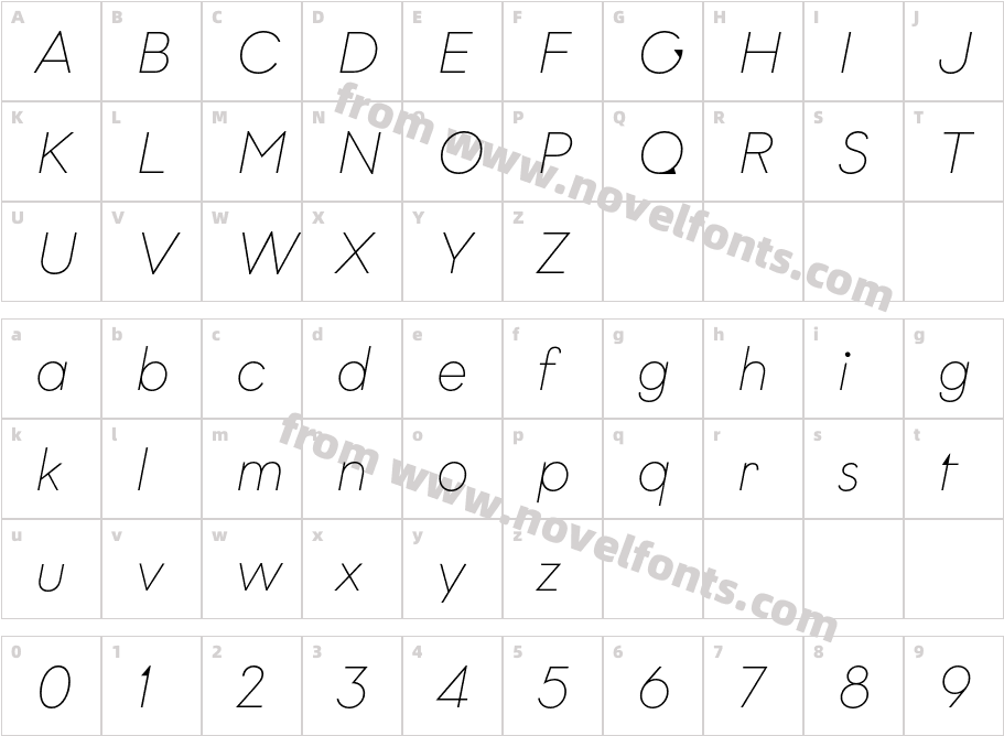 Graphit Thin ItalicCharacter Map
