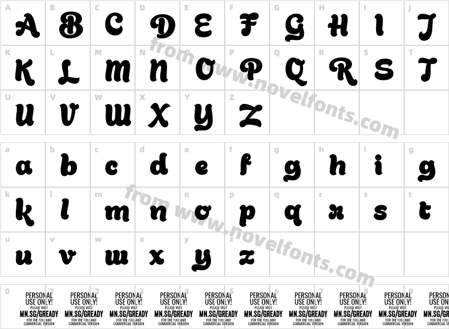Gready PERSONAL USE ONLY BoldCharacter Map