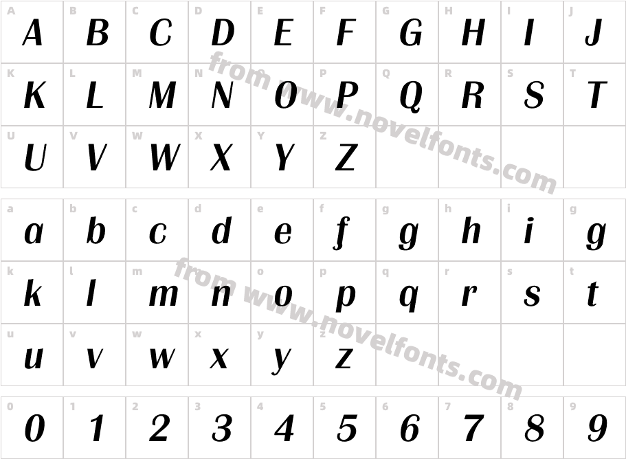 Grenoble Serial Medium ItalicCharacter Map