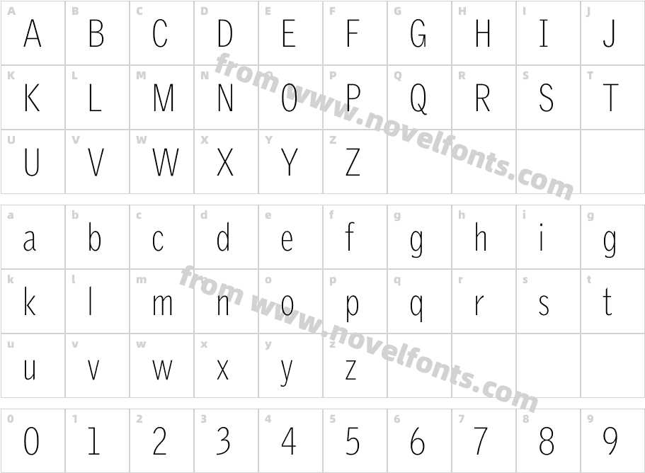 Griffith Gothic Cond ThinCharacter Map
