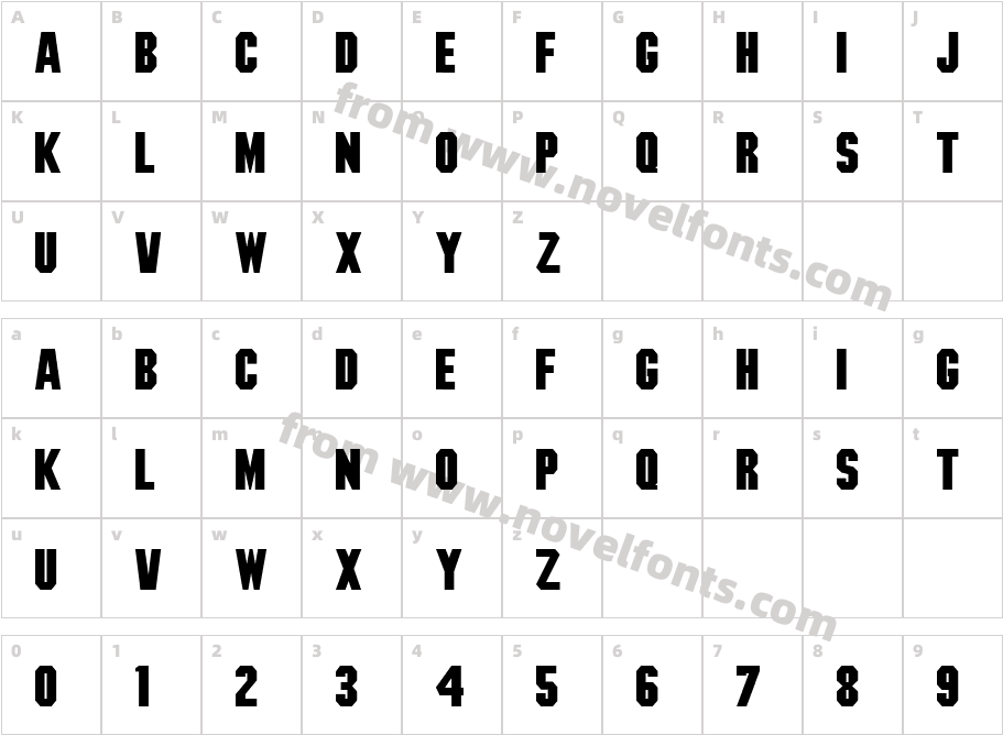 Machined BoldCharacter Map