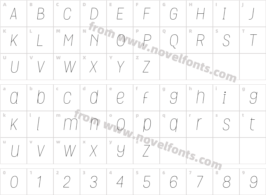 Grota Rounded Thin ItalicCharacter Map