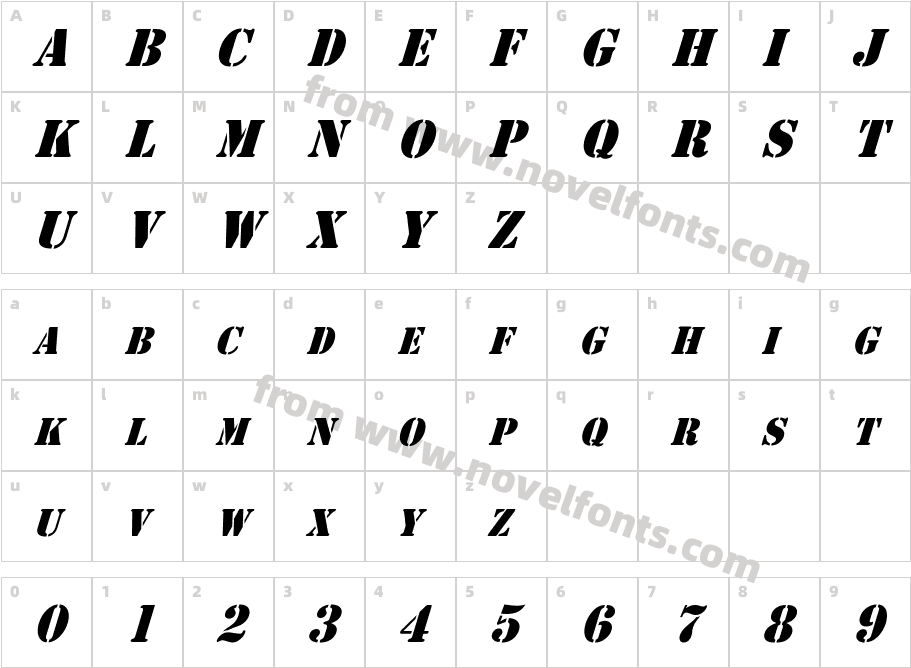 HP Stencil Bold ItalicCharacter Map