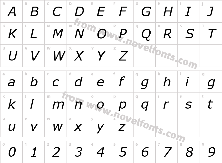 HP Verdana ItalicCharacter Map