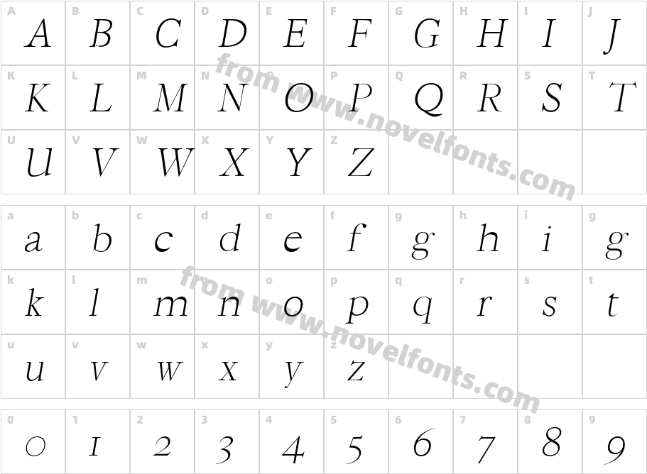 Hagito Light ItalicCharacter Map