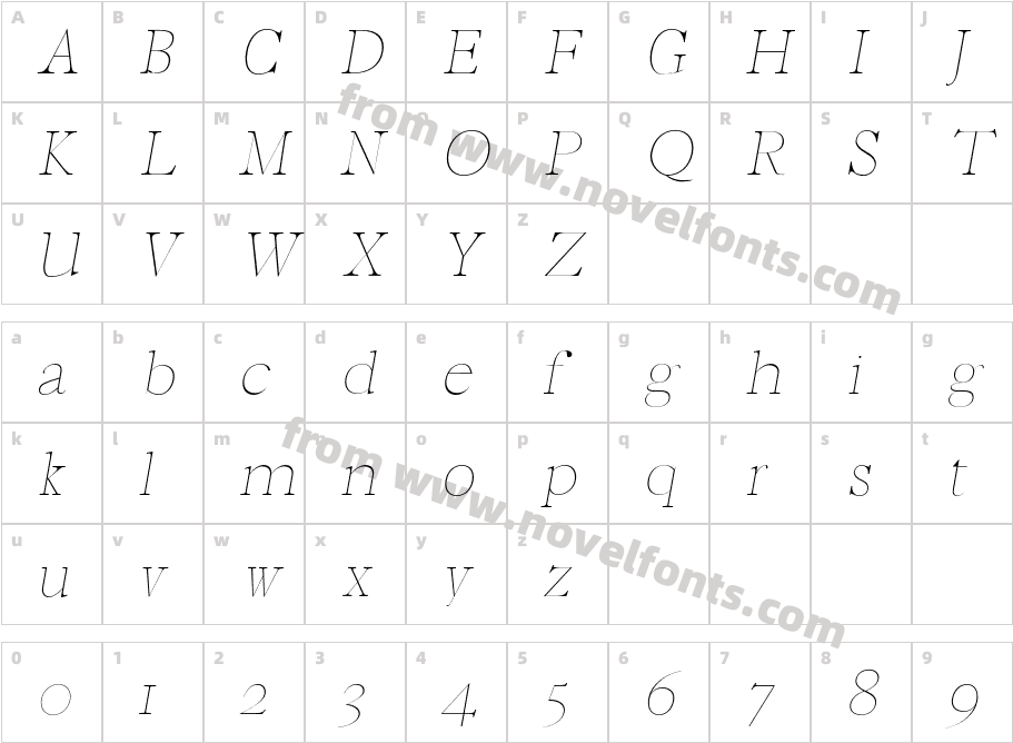 Hagito Thin ItalicCharacter Map
