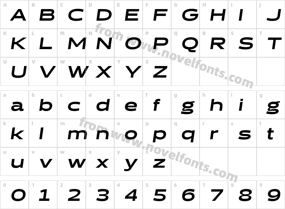 Halogen Black ObliqueCharacter Map