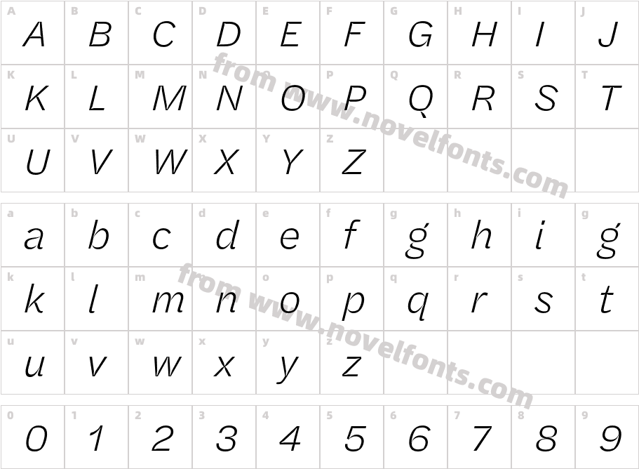Halyard Micro Light ItalicCharacter Map