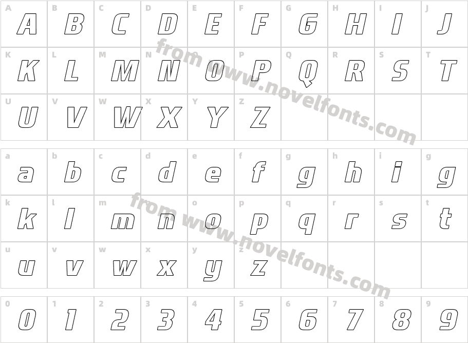 Hambare Italic OutlineCharacter Map