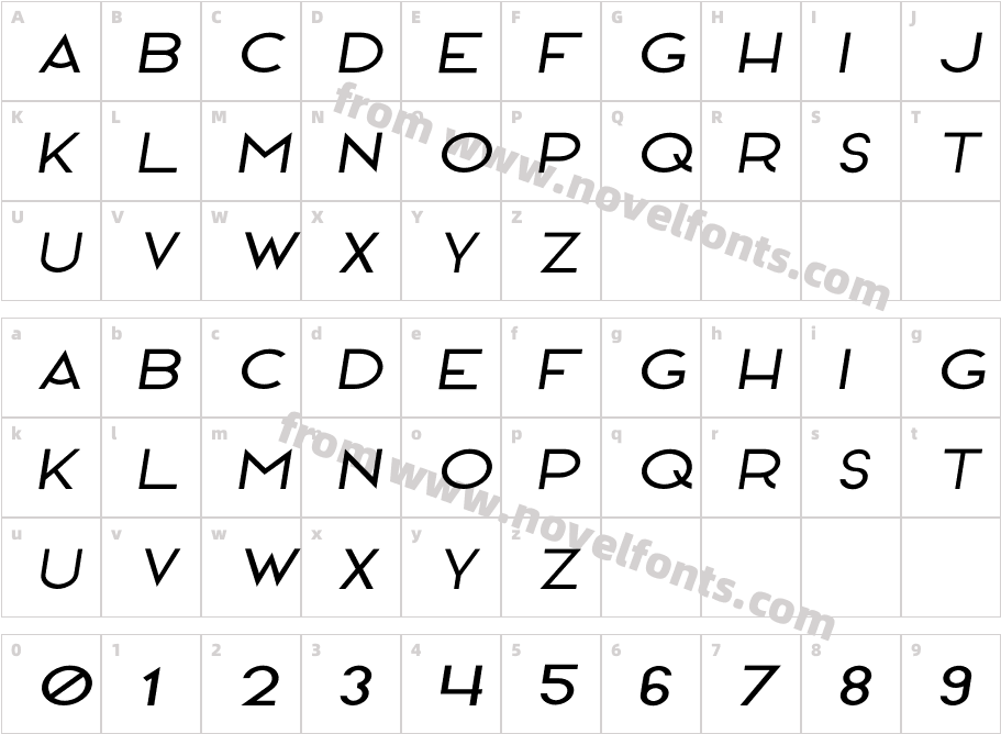 Hanover Light ItalicCharacter Map