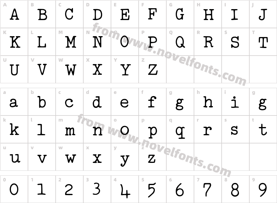 Heavenfield Typewriter RegularCharacter Map