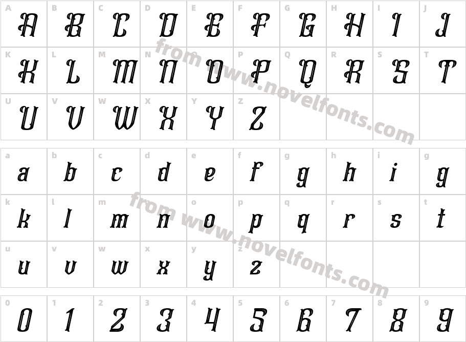 Heliavant ItalicCharacter Map