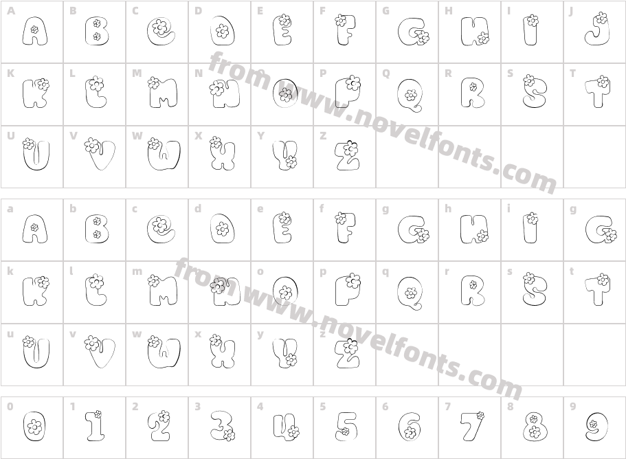Hello Pink Flowers RegularCharacter Map